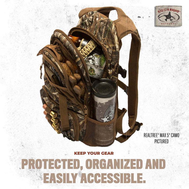 Rig Em Right Rig'Em Right Waterfowl Stump Jumper Duck Hunting Blind Backpack with Multi-Layered Padded Shoulder Straps and Back Support, Ammo pockets, Sunglasses Case and More (Mossy Oak Bottom Lands Camo) - Image 3